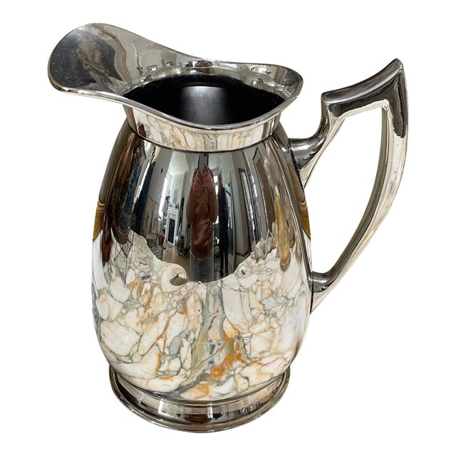 Vintage Silver Plated Copper Water Pitcher For Sale