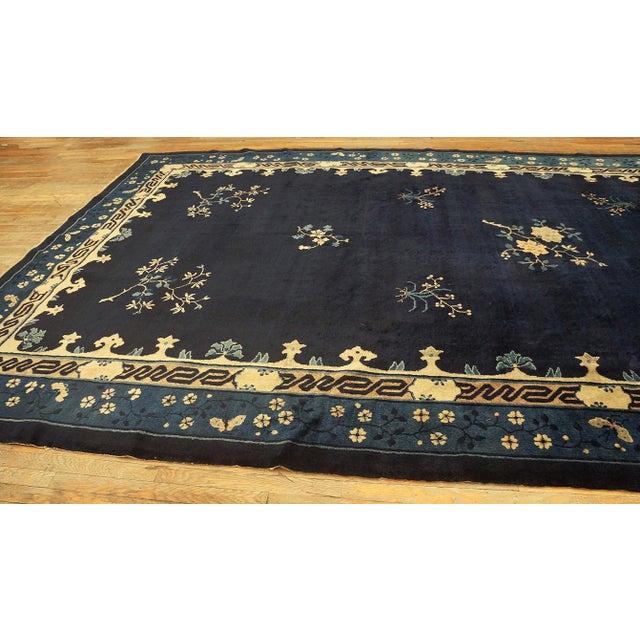 Black 1920s Black Background Color With Floral Design Antique Chinese Peking Rug For Sale - Image 8 of 12