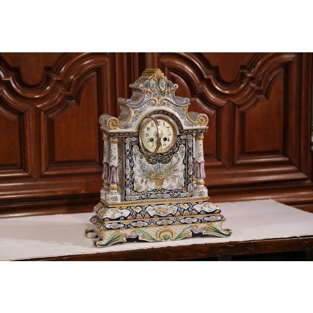 19th Century French HandPainted Ceramic Mantel Clock From Rouen Chairish