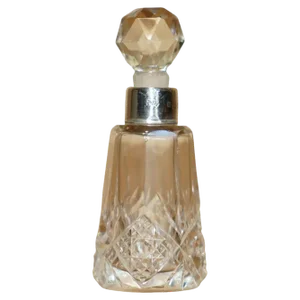 Antique Perfume Bottle Flask in Cut Glass Crystal & Sterling Silver, 1929