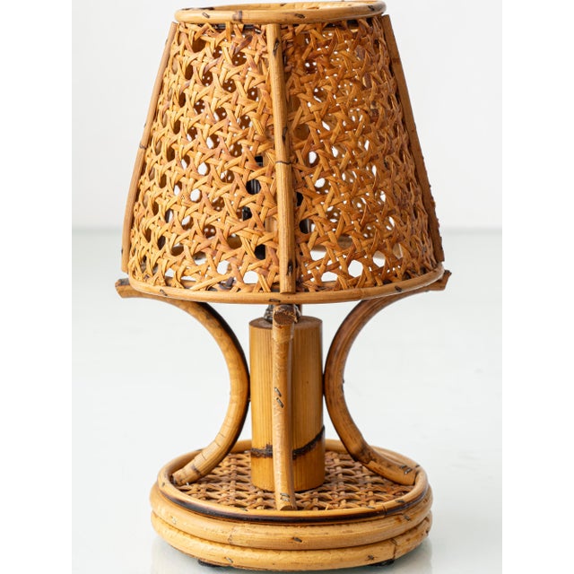 Tan French Riviera Bamboo Rattan Table Lamps, 1960s, Set of 2 For Sale - Image 8 of 14
