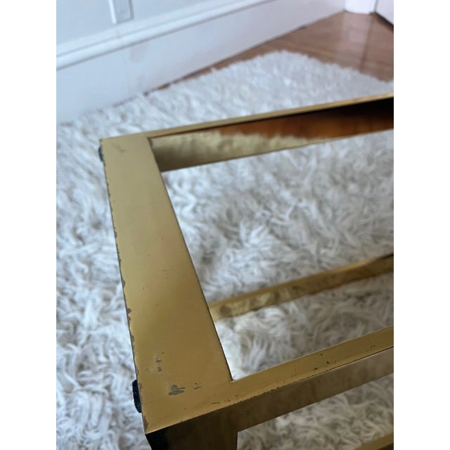 Mid 20th Century Art Deco-Style Brass Pedestal With Smoked Glass Top For Sale - Image 10 of 11