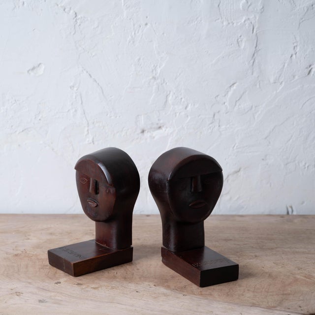 Mid 20th Century Pair of Carved Wood Haitian Modernist Bookends, C. 1960 For Sale - Image 5 of 12