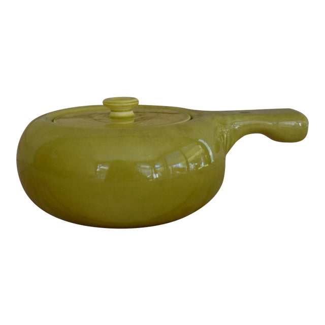 Vintage 1950s Russel Wright Steubenville Avocado Green Casserole With Stick Handle For Sale