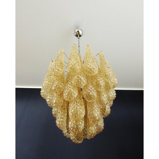 Yellow Vintage Italian Murano Glass Ceiling Lamp with 41 Amber Glass Petals, 1981 For Sale - Image 8 of 18