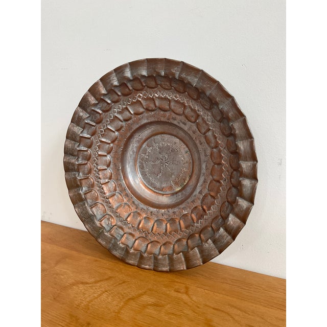 Mid-Century Modern Vintage Hand Hammered Egyptian Copper Bowl With Etchings For Sale - Image 3 of 11