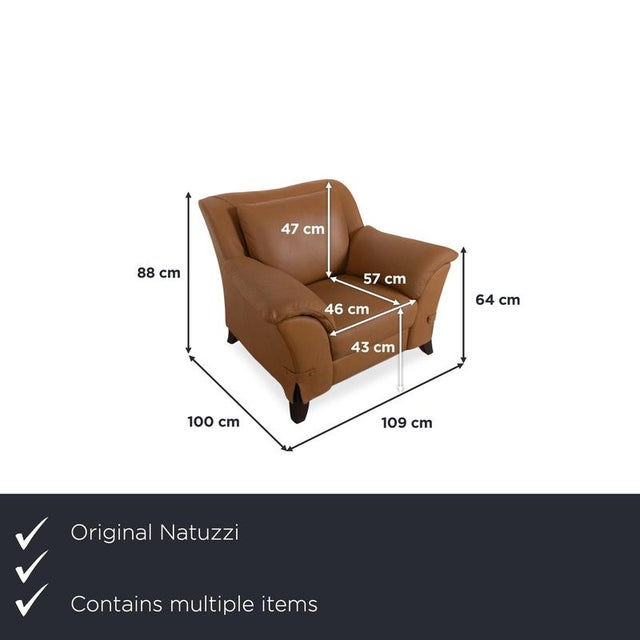 Cognac Leather 2-Seater Sofa and Lounge Chair from Natuzzi, Set of 2 For Sale - Image 3 of 18