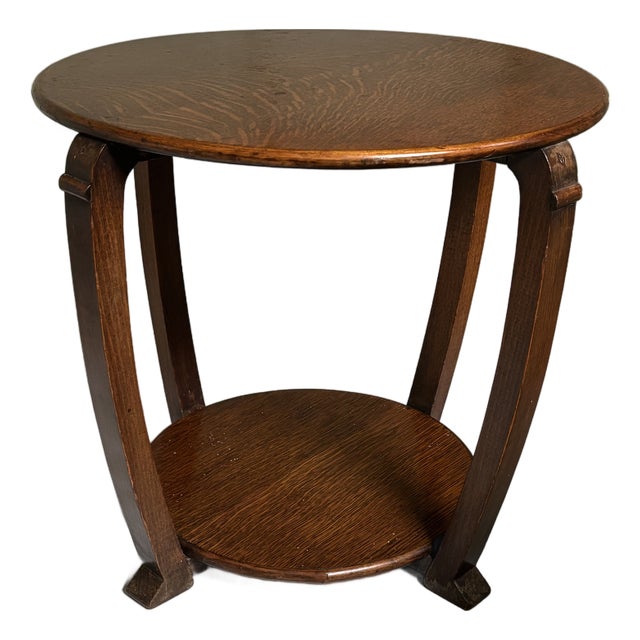 Antique 1930s American Art Deco Oak Side Table For Sale