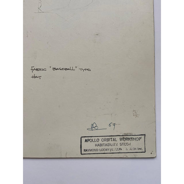 Helmeted man 3" drawing for NASA - Raymond Loewy and William Snaith Apollo orbital workshop - Habitability study India ink...