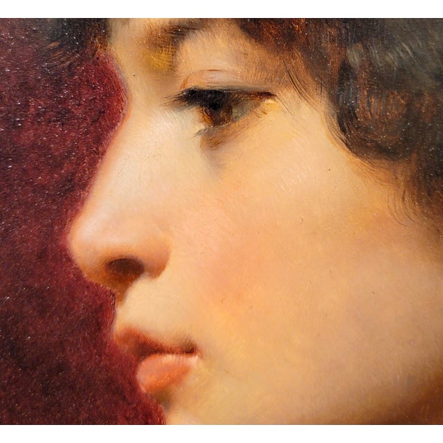 Wood Willy Martens -Portrait of an Ottoman Concubine Wearing a Red Bandana-19th Century Orientalist Oil Painting For Sale - Image 7 of 11