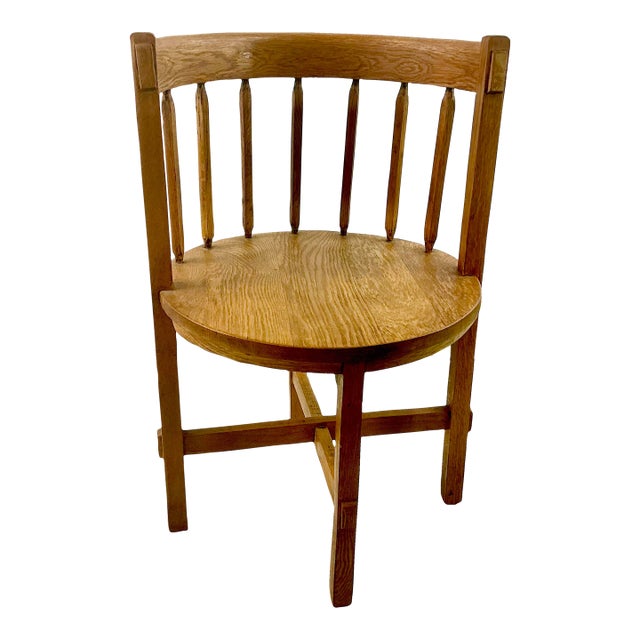 Early 1900s Antique Gustavian Folk Art Rustic European Oak Round Corner Side Chair. For Sale