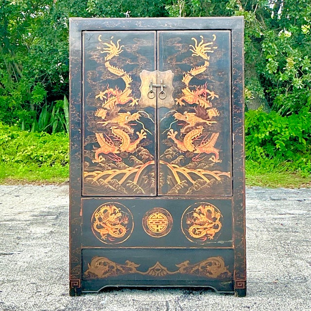 Vintage Asian Hand Painted Dragon Cabinet For Sale - Image 4 of 6