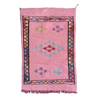 Pink Moroccan Kilim Rug - 3'3" X 4'10" For Sale
