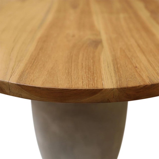 Contemporary Round Outdoor Concrete & Teak Modern Side Table Large For Sale - Image 3 of 4