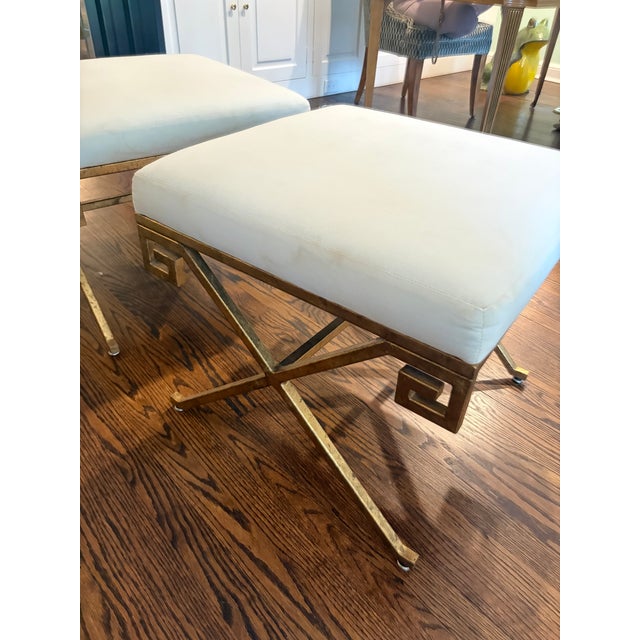 Chelsea House Aged Gold Leaf Gilded Greek Key Benches For Sale - Image 9 of 10