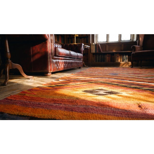 1890s Small Yellow Antique Rustic Tribal Native American Navajo Flat Weave Rug For Sale - Image 10 of 12