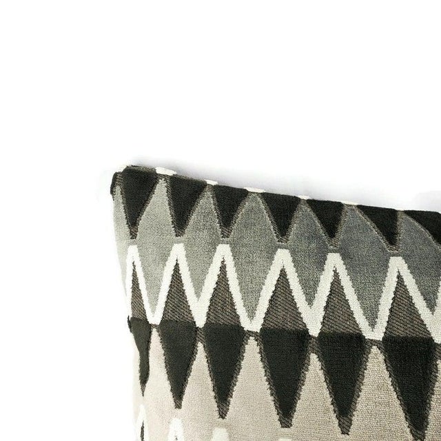 Abstract Black Gray & White Geometric Velvet Pillow Cover For Sale - Image 3 of 8