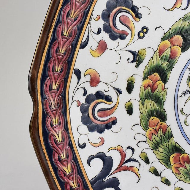 Decorative Round Ceramic Traditional Portuguese Style Platter For Sale In Oklahoma City - Image 6 of 8