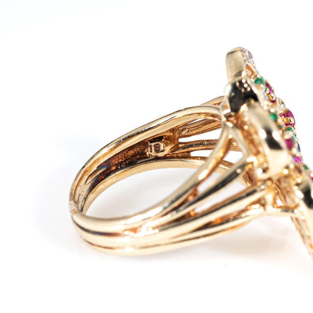 Metal Vintage Butterfly Ring 14k Yellow Gold Diamond Gemstone Sz 4 Pinky Jewelry For Sale - Image 7 of 7