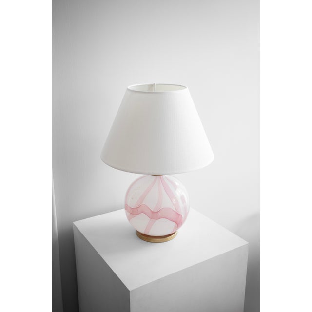 1980s Pink Swirl Murano Glass Table Lamp, Italy, 1980s For Sale - Image 5 of 6