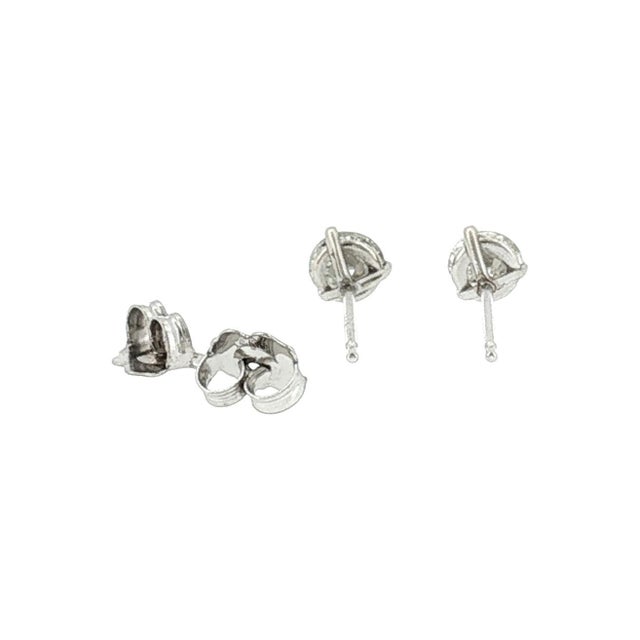 Vintage 14 Karat White Gold Natural .080 Carat Diamond Stud Earrings For Sale - Image 4 of 5