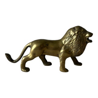 Vintage Solid Brass Lion Figurine | Regal Mid-Century Decorative Accent For Sale