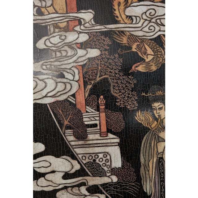 Chinese Export Four Panel Lacquered Coromandel Screen For Sale In Sacramento - Image 6 of 13