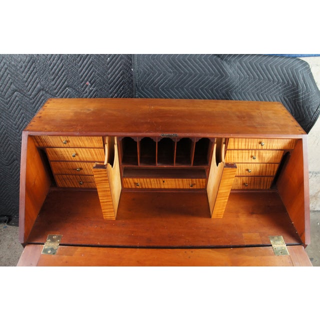 Early 20th Century Antique Georgian Flame Mahogany Slant Front Secretary Writing Desk Bureau For Sale - Image 5 of 16