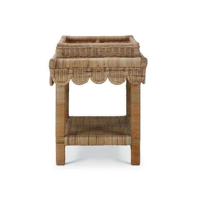 French Country Coastal Rattan Scalloped Side Table For Sale - Image 3 of 10
