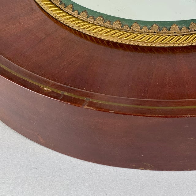 Fancy Antique Rounded Mirrored Plateau Gallery Tray Sitting Atop a Brass Inlaid Mahogany Platform For Sale In New York - Image 6 of 9