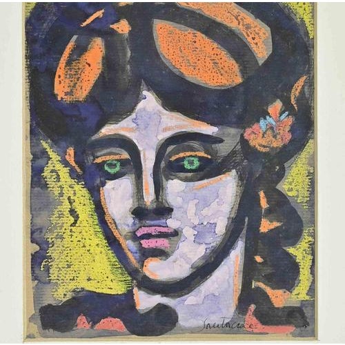 Contemporary Antonio Santacroce, Portrait Watercolor on Paper, Contemporary, Signed, Framed, 1980s, 1980s, Paper For Sale - Image 3 of 5
