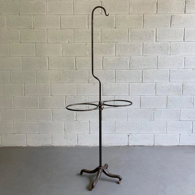 Industrial Early 20th Century Industrial Rolling Brushed Steel Transfusion Rack For Sale - Image 3 of 7