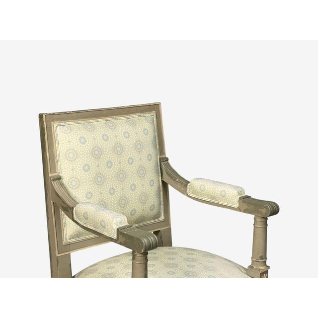 Wood Gustavian, Lounge Chairs, Grey Paint Decorated, Fabric, Sweden, 19th C. For Sale - Image 7 of 13