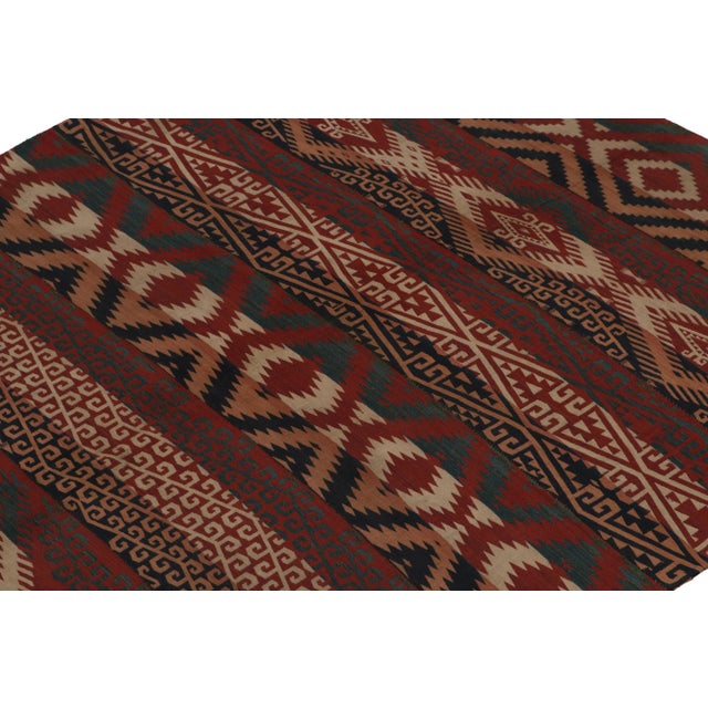 Antique Jajim Kilim in Scarlet Red, Aegean Blue & Beige Tribal Patterns For Sale - Image 4 of 7