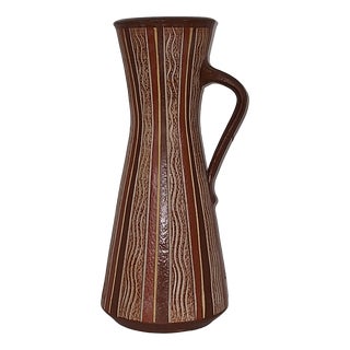 Vintage German Handled Vase in Reddish-Brown Ceramic, 1960s For Sale