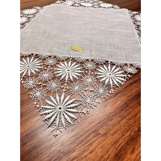A gorgeous pair of vintage Austrian heirloom lace handkerchiefs with tatting corners. Exquisite fine-detailed handiwork. A...