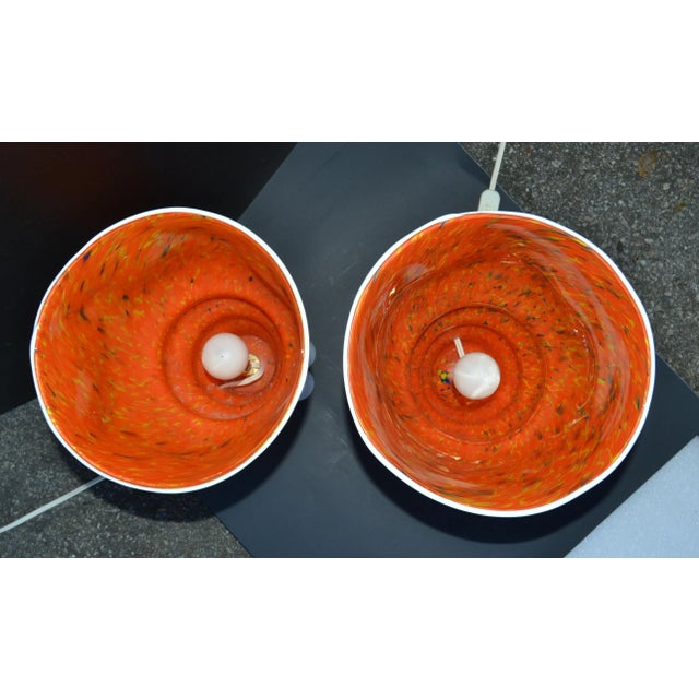 Glass Italian Signed Barovier & Toso Blown Murano Glass Table Lamps Orange 80s - Pair For Sale - Image 7 of 13