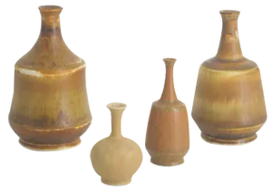 Small Mid-Century Scandinavian Modern Collectible Brown Stoneware Vases by Gunnar Borg for Höganäs Ceramics, 1960s, Set of 4