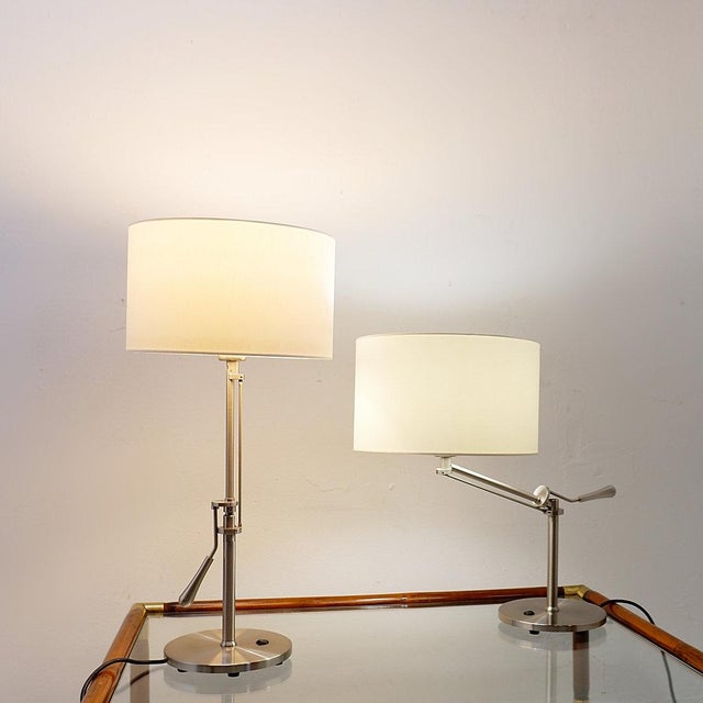 Metal Brushed Steel Table Lamps with Adjustable Rake, Set of 2 For Sale - Image 7 of 16
