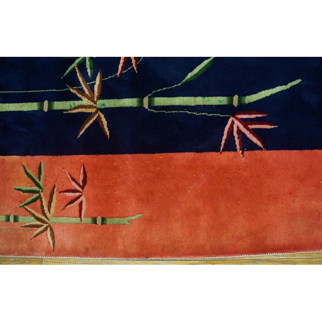 1920s 1920s Navy Blue Floral Minimalist Antique Chinese Art Deco Wool Rug 9' 8" X 14' For Sale - Image 5 of 8