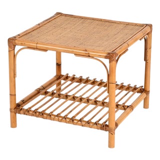 Mid-Century Modern Italian Organic Coffee Table in Rattan and Wicker, 1970s For Sale