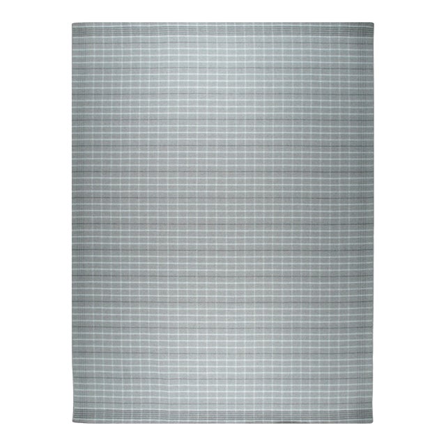 8x10 Timeless Celia Gray Kilim Minimalist Grid Modern Flatweave Wool Carpet Rug For Sale