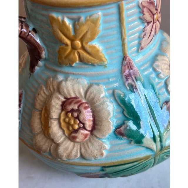 Ceramic Victorian Era Majolica Pitcher, England, C. 1880's For Sale - Image 7 of 13