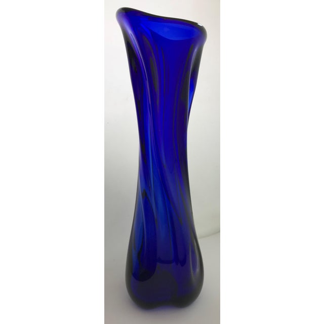 Mid Century Murano Cobalt Blue Tall Twisted Glass Vase Chairish