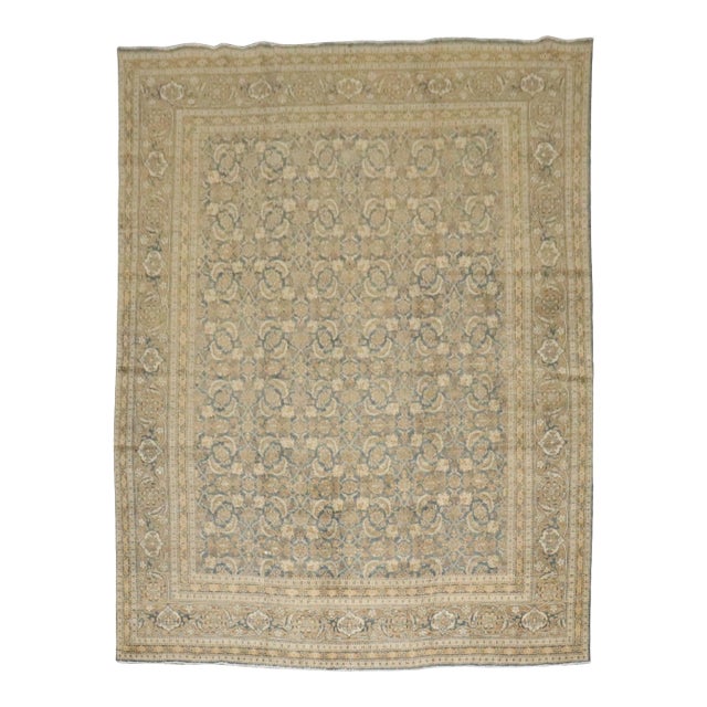 Early 20th Century Zabihi Collection Blue Gold Persian Tabriz Room Size Carpet - 8'8" x 11'6" For Sale