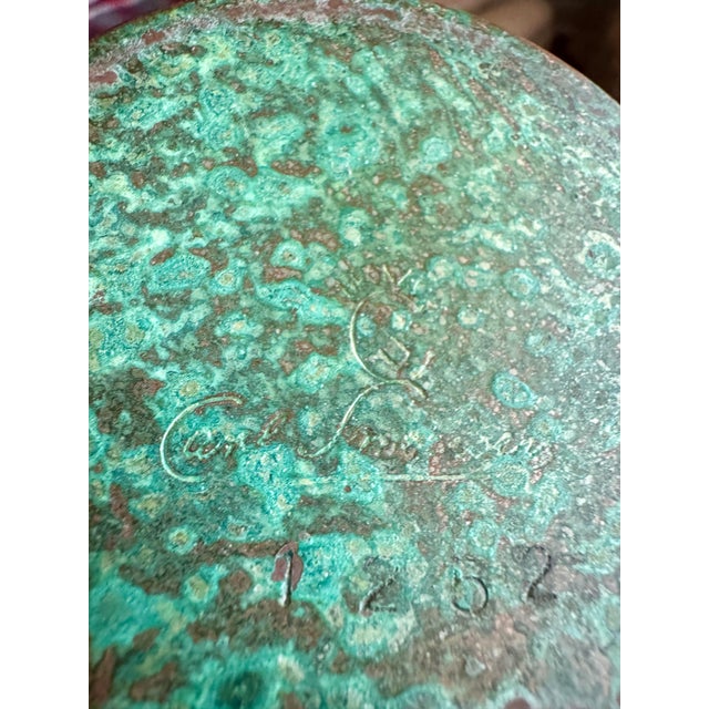 Mid-Century Modern Signed Carl Sorensen Art Deco Verdigris Bronze Trumpet Vase Model No. 1262 Circa 1925 - 1935 For Sale - Image 3 of 7