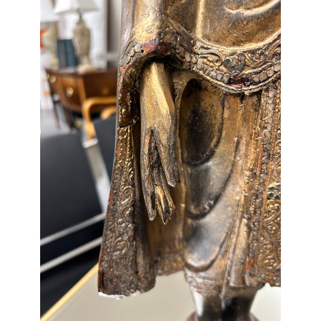 Asian Gilded Standing Thai Buddha Sculpture For Sale - Image 3 of 12