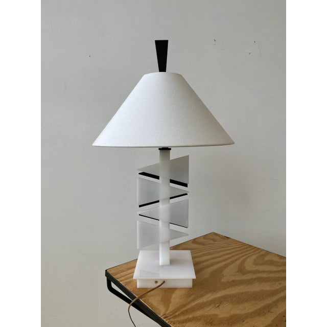 Metal Vintage Graphic Black + White Plexi Lamp Attributed to Moss, Circa 1950s For Sale - Image 7 of 11