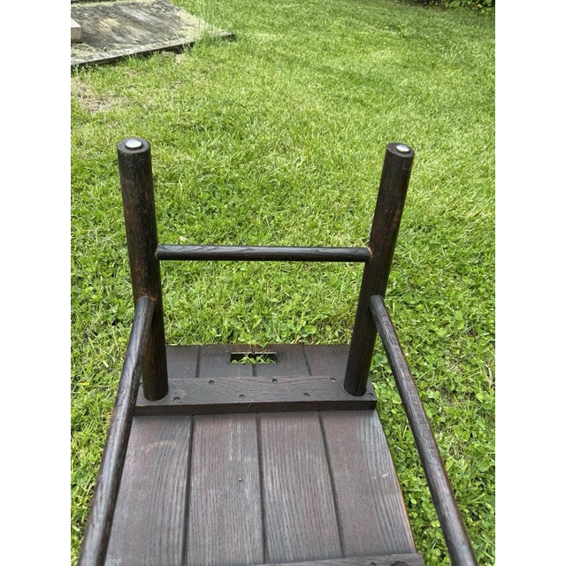 Mid-Century Arts & Crafts Solid Oak Wood Bench Stool Curved Seat Rustic For Sale - Image 13 of 17
