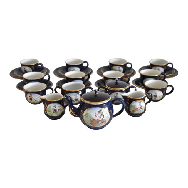 Antique German Enamel Child's Tea Set For Sale